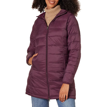 Picture of Amazon Essentials Women's Lightweight Water-Resistant Hooded Puffer Coat (Available in Plus Size), Burgundy, Medium