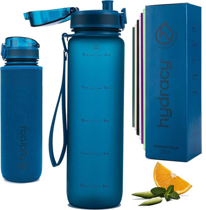 Picture of Hydracy Water Bottle with Time Marker -Large 32 oz BPA Free & No Sweat Sleeve -Leak Proof Gym Bottle with Fruit Infuser Strainer & Times to Drink -Ideal for Fitness Sports & Outdoors
