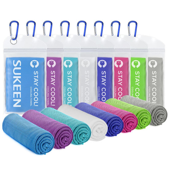 Picture of Sukeen 8 Pack Cooling Towel (40"x12"), Ice Towel Sets,Soft Breathable Chilly Towel,Microfiber Towel for Yoga,Sport,Running,Gym,Workout,Camping,Fitness,Workout