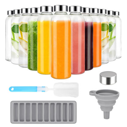 Picture of Zukro Glass Juice Bottles with Lids for Juicing 18 oz, Reusable Clear Glass Water Bottles with Stainless Steel Airtight Cap for Refrigerator, 100% Leak Proof, BPA Free, Set of 12