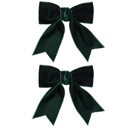 Picture of Velvet Dark Green Hair Bows Clips 4" Christmas Party Dress Decor Accessory for Toddler Teen Girls Big Fall Velvet Ribbon Bow-knot Alligator Barrettes Hairpins Kids New Year Gift