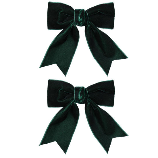 Picture of Velvet Dark Green Hair Bows Clips 4" Christmas Party Dress Decor Accessory for Toddler Teen Girls Big Fall Velvet Ribbon Bow-knot Alligator Barrettes Hairpins Kids New Year Gift