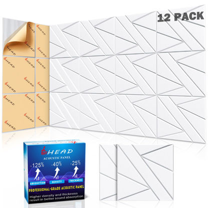 Picture of 12 Pack Self-Adhesive Soundproof Wall Panels, 12 x 12 x 0.47 In Sound Proof Foam Panels for Walls, 1.2lb/ft³ High Density, Thicker 0.47in, Acoustic Panels, Noise Dampening Panels Studio White