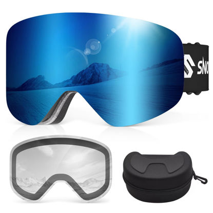 Picture of Snowalva Ski Goggles, Frameless OTG Snowboard Goggles with 2 UV400 Magnet Ski Lenses for Men & Women, Valentine's Day Gifts