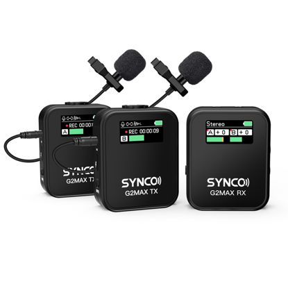 Picture of SYNCO Wireless Lavalier Microphone, G2(A2) MAX 2.4G Dual Transmitter 24 Hours Recording 656FT 8H for Online Class Vlog Stream YouTube for DSLR Phone Laptop, Professional-Lapel-Mics-for-Cameras