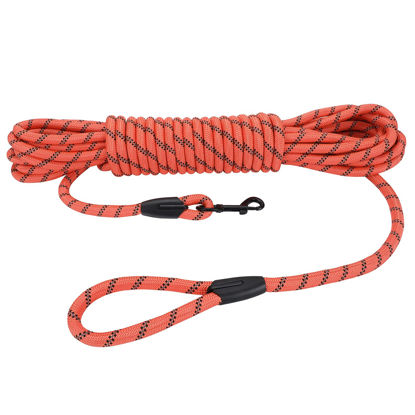 Picture of Hi Kiss Check Cord Large,Medium Small Dogs/Puppy Obedience Recall Training Agility Lead - 15ft 20ft 30ft 50ft Training Leash(Orange 20ft-Diam 1/2"-1 Hook)
