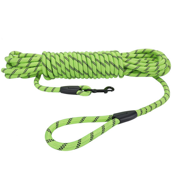 Picture of Hi Kiss Check Cord Large,Medium Small Dogs/Puppy Obedience Recall Training Agility Lead - 15ft 20ft 30ft 50ft Training Leash(Green 20ft-Diam 1/2"-1 Hook)