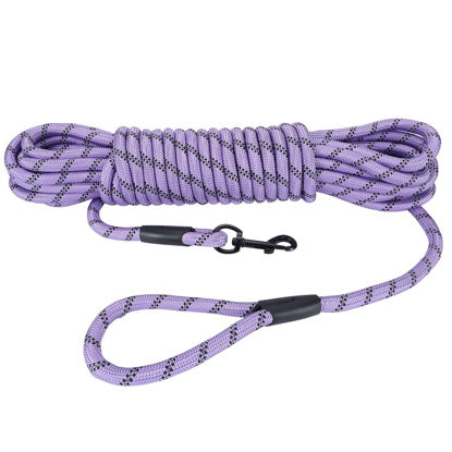 Picture of Hi Kiss Check Cord Large,Medium Small Dogs/Puppy Obedience Recall Training Agility Lead - 15ft 20ft 30ft 50ft Training Leash(Purple 50ft-Diam 1/2"-1 Hook)
