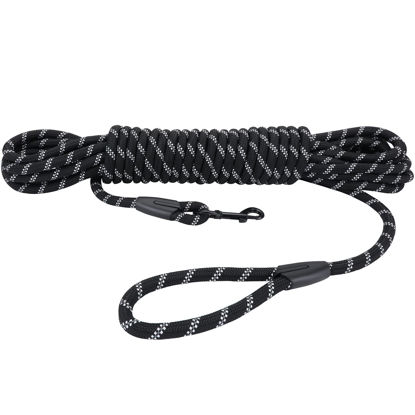 Picture of Hi Kiss Check Cord Large,Medium Small Dogs/Puppy Obedience Recall Training Agility Lead - 15ft 20ft 30ft 50ft Training Leash(Blck 15ft-Diam 1/2"-1 Hook)