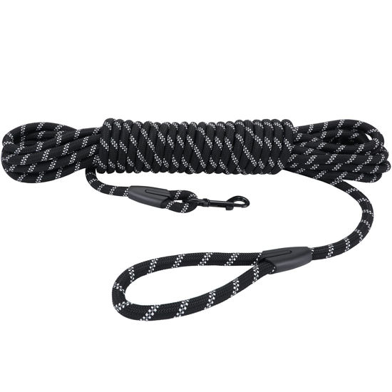 Picture of Hi Kiss Check Cord Large,Medium Small Dogs/Puppy Obedience Recall Training Agility Lead - 15ft 20ft 30ft 50ft Training Leash(Blck 30ft-Diam 1/2"-1 Hook)