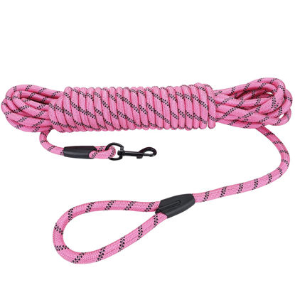 Picture of Hi Kiss Check Cord Large,Medium Small Dogs/Puppy Obedience Recall Training Agility Lead - 15ft 20ft 30ft 50ft Training Leash(Pink 15ft-Diam 1/2"-1 Hook)