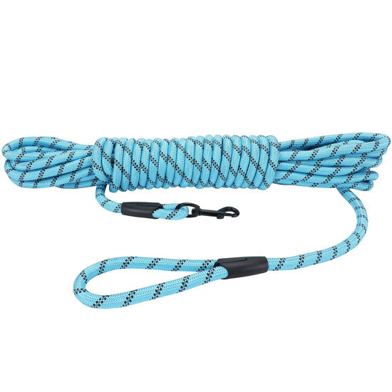 Picture of Hi Kiss Check Cord Large,Medium Small Dogs/Puppy Obedience Recall Training Agility Lead - 15ft 20ft 30ft 50ft Training Leash(Sky Blue 15ft-Diam 1/2"-1 Hook)