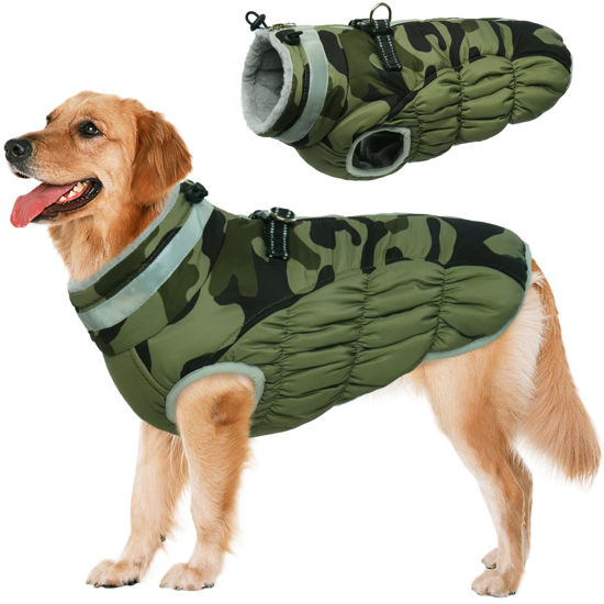 Picture of Lelepet Dog Coat,Dog Winter Coat XX-Large Dog Coat Waterproof Dog Jacket with Harness Windproof Dog Padded Vest Reflective Dog Fleece Jacket Turtleneck Zippered Dog Snow Coat Dog Coats for Large Dogs