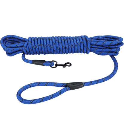 Picture of Hi Kiss Check Cord Large,Medium Small Dogs/Puppy Obedience Recall Training Agility Lead - 15ft 20ft 30ft 50ft Training Leash(Royal Blue 20ft-Diam 1/2"-1 Hook)