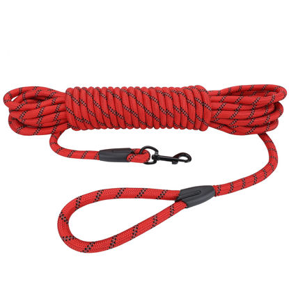 Picture of Hi Kiss Check Cord Large,Medium Small Dogs/Puppy Obedience Recall Training Agility Lead - 15ft 20ft 30ft 50ft Training Leash(Red 15ft-Diam 1/2"-1 Hook)