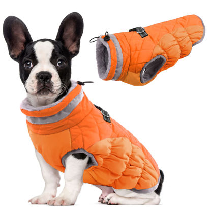 Picture of Lelepet Warm Dog Winter Coat Dog Coat Dog Cold Weather Coats Windproof Reflective Turtleneck Fleece Dog Jacket with Harness Thick Dog Fleece Vest Orange Dog Coat Dog Coats for Small Medium Large Dogs