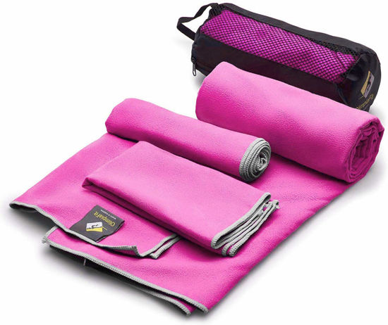 Picture of OlimpiaFit Quick Dry Towel - 3 Size Pack of Lightweight Microfiber Travel Towels w/Bag - Fast Drying Towel Set for Camping, Beach, Gym, Backpacking, Sports, Yoga & Swim Use