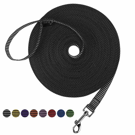 Picture of Hi Kiss Dog/Puppy Obedience Recall Training Agility Lead - 15ft 20ft 30ft 50ft 100ft Training Leash - Great for Training, Play, Camping, or Backyard(100ft,Black_White)