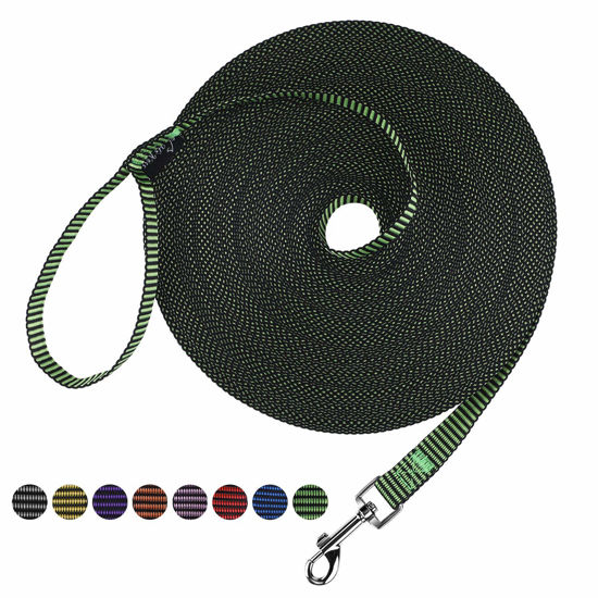 Picture of Hi Kiss Dog/Puppy Obedience Recall Training Agility Lead - 15ft 20ft 30ft 50ft 100ft Training Leash - Great for Training, Play, Camping, or Backyard(15ft,Black_Green)