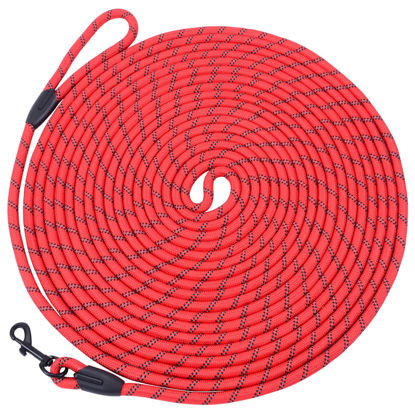 Picture of Hi Kiss Check Cord Large,Medium Small Dogs/Puppy Obedience Recall Training Agility Lead - 15ft 20ft 30ft 50ft Training Leash(Red 30ft-Diam 1/3"-1 Hook)