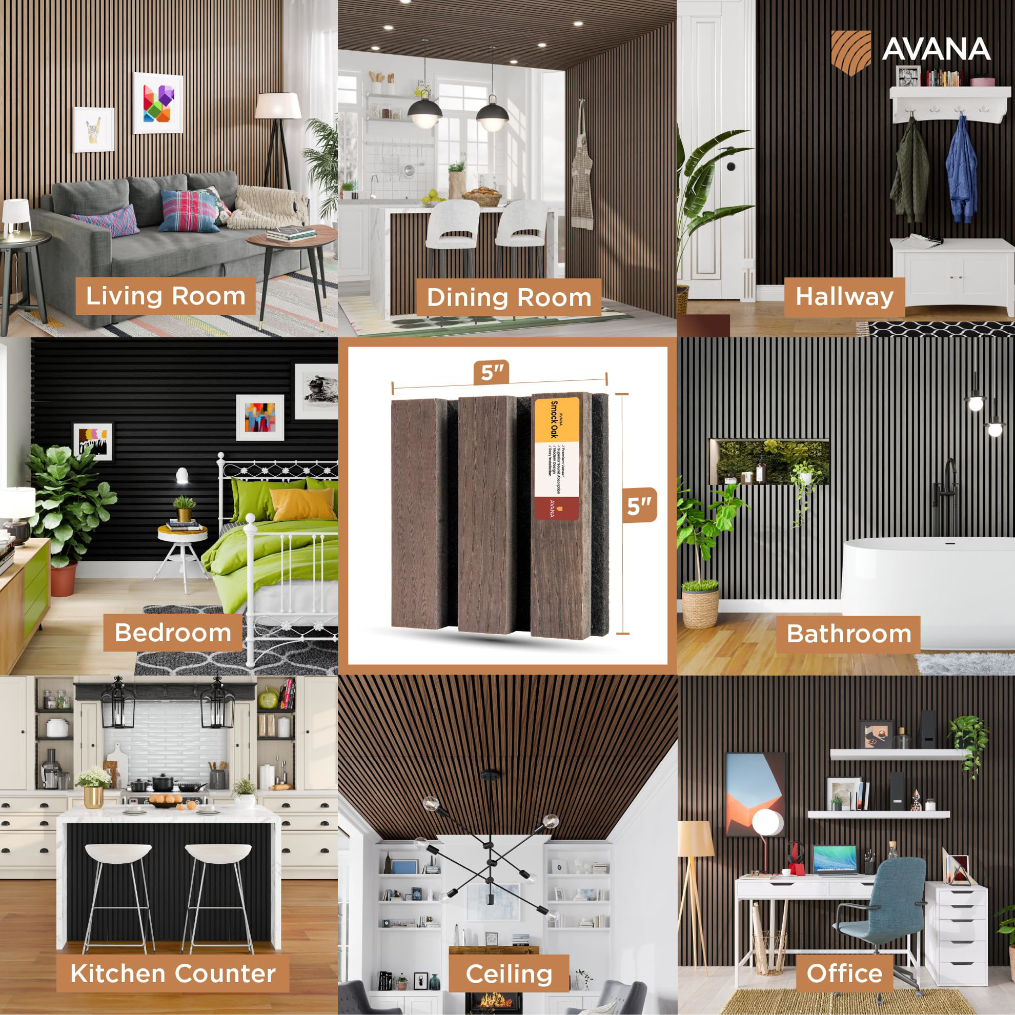 Avana Acoustic Wood Wall Panels - 94.4 X 12.6 Inch White Oak Acousti
