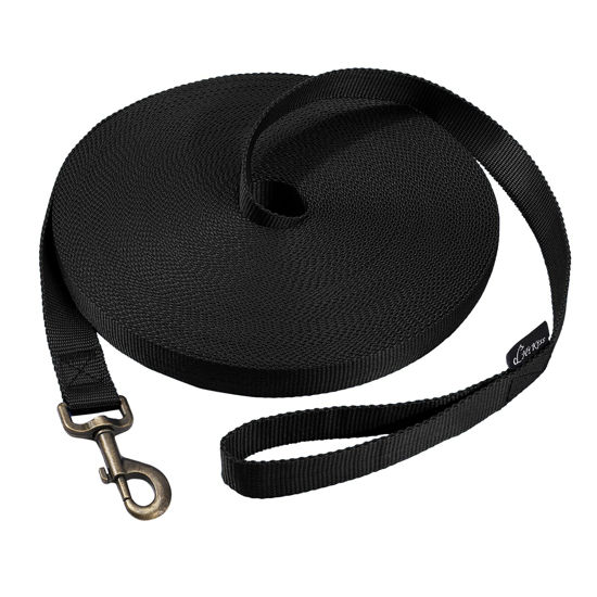 Picture of HIKISS Long Dog Leash Obedience Recall Training Agility Lead with Thickening Material for Large Dog - 15ft 20ft 30ft 50ft 100ft Training Leash (Black 20ft)