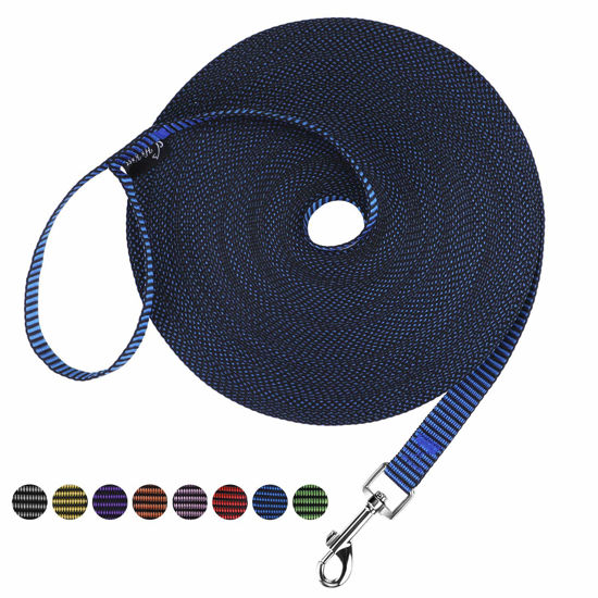 Picture of Hi Kiss Dog/Puppy Obedience Recall Training Agility Lead - 15ft 20ft 30ft 50ft 100ft Training Leash - Great for Training, Play, Camping, or Backyard(20ft,Black_Blue)