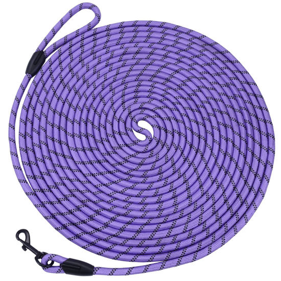 Picture of Hi Kiss Check Cord Large,Medium Small Dogs/Puppy Obedience Recall Training Agility Lead - 15ft 20ft 30ft 50ft Training Leash(Purple 15ft-Diam 1/3"-1 Hook)
