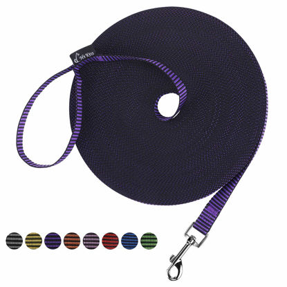Picture of Hi Kiss Dog/Puppy Obedience Recall Training Agility Lead - 15ft 20ft 30ft 50ft 100ft Training Leash - Great for Training, Play, Camping, or Backyard(30ft,Black_Purple)