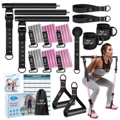 Picture of Pilates Bar Kit with Resistance Bands, Multifunctional Metal Exercise Bar with Heavy-Duty Metal Adjustment Buckle, Portable Home Gym Pilates Resistance Bar Kit for Heavy Weight Training Men&Women