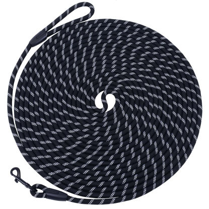 Picture of Hi Kiss Check Cord Large,Medium Small Dogs/Puppy Obedience Recall Training Agility Lead - 15ft 20ft 30ft 50ft Training Leash(Blck 30ft-Diam 1/3"-1 Hook)
