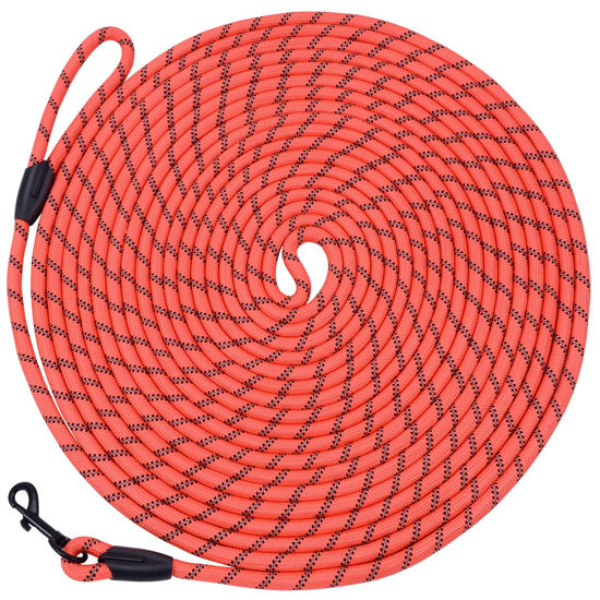Picture of Hi Kiss Check Cord Large,Medium Small Dogs/Puppy Obedience Recall Training Agility Lead - 15ft 20ft 30ft 50ft Training Leash(Orange 15ft-Diam 1/3"-1 Hook)