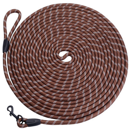 Picture of Hi Kiss Check Cord Large,Medium Small Dogs/Puppy Obedience Recall Training Agility Lead - 15ft 20ft 30ft 50ft Training Leash(Brown 15ft-Diam 1/3"-1 Hook)