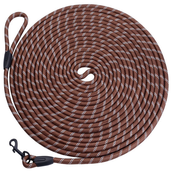 Picture of Hi Kiss Check Cord Large,Medium Small Dogs/Puppy Obedience Recall Training Agility Lead - 15ft 20ft 30ft 50ft Training Leash(Brown 30ft-Diam 1/3"-1 Hook)
