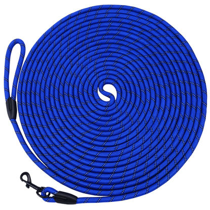 Picture of Hi Kiss Check Cord Large,Medium Small Dogs/Puppy Obedience Recall Training Agility Lead - 15ft 20ft 30ft 50ft Training Leash(Royal Blue 15ft-Diam 1/2"-1 Hook)
