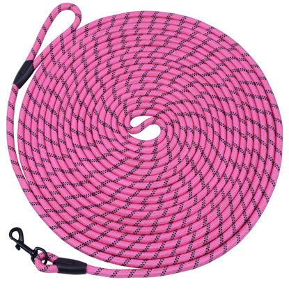 Picture of Hi Kiss Check Cord Large,Medium Small Dogs/Puppy Obedience Recall Training Agility Lead - 15ft 20ft 30ft 50ft Training Leash(Pink 30ft-Diam 1/3"-1 Hook)