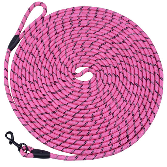 Picture of Hi Kiss Check Cord Large,Medium Small Dogs/Puppy Obedience Recall Training Agility Lead - 15ft 20ft 30ft 50ft Training Leash(Pink 50ft-Diam 1/3"-1 Hook)
