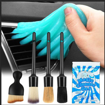 Picture of Gven Car Detailing Brush Set Car Cleaning Gel Interior Kit Auto Dust Brush Air Vent Duster & Soft Dust Remover Wheel Brush Interior Cleaner Tool Car Accessories for Women Men (5 in 1)