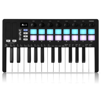 Picture of M-WAVE 25 Key USB MIDI Keyboard Controller With 16 Backlit Drum Pads, Bluetooth Semi Weighted Professional dynamic keybed 8 Knobs and Music Production,Software Included (16 Drum Black)