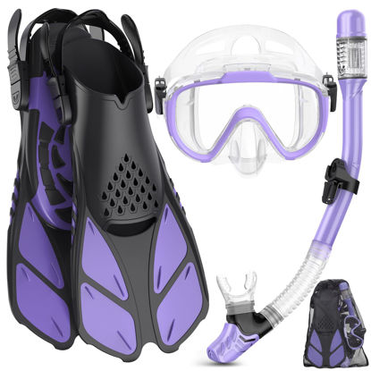 Picture of Ubekezele Snorkeling Gear for Adults Men Women,4 in 1 Snorkel Set with Panoramic View Diving Mask Anti-Fog Anti-Leak,Dry Top Snorkel,Fins and Travel Bag for Swimming,Snorkeling and Travel Diving