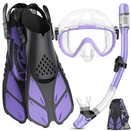 Picture of Ubekezele Snorkeling Gear for Adults Men Women,4 in 1 Snorkel Set with Panoramic View Diving Mask Anti-Fog Anti-Leak,Dry Top Snorkel,Fins and Travel Bag for Swimming,Snorkeling and Travel Diving