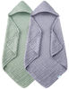 Picture of SWEET DOLPHIN Muslin Hooded Baby Bath Towels - 2 Pack 100% Cotton Towel for Babies, Infants, Toddlers - 32x32Inch - Highly Absorbent and Newborn Essential, Green and Grey