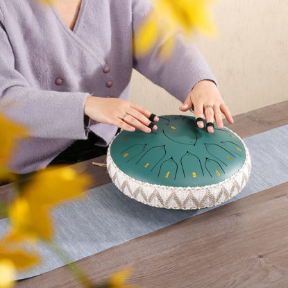Picture of ZXZYHFTY Steel Tongue Drum, 13 Inch 15Note Steel Hand Drum with Bag, Music Book, Drumsticks, Mallet Holder and Finger Paddles, for Camping, Meditation or Yoga (Green-13Inch)