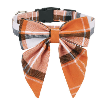 Picture of ADOGGYGO Fall Dog Collar with Bow, Halloween Thanksgiving Dog Bowtie Collar, Adjustable Orange Black Dog Fall Collars for Small Medium Large Dogs Pets (Small, Fall)