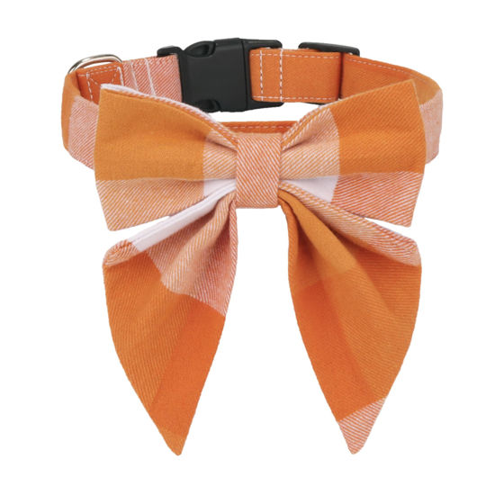 Picture of ADOGGYGO Fall Dog Collar with Bow, Halloween Thanksgiving Dog Bowtie Collar, Adjustable Orange Dog Fall Collars for Small Medium Large Dogs Pets (Medium, Fall)