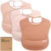 Picture of 3-Pack Waterproof Baby Bibs for Eating - Lightweight Baby Bib with Food Catcher, Mess Proof Toddler Bibs, Waterproof Bibs for Baby Boys, Baby Girls, Feeding Bibs, Drool Bibs, Baby Food Bibs (Fawn)