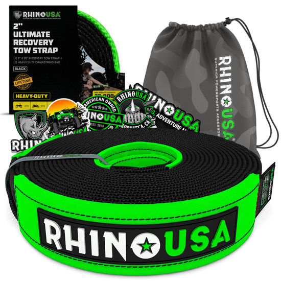Picture of Rhino USA Recovery Tow Strap (2" x 20') - 20,024lb Break Strength - Emergency Recovery Strap Tow Rope for UTV, ATV & More - Heavy Duty Towing Strap for Offroad 4x4 Use - Compatible with RZR and Can-Am