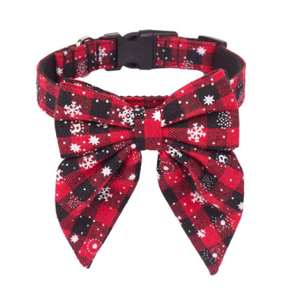 Picture of ADOGGYGO Christmas Dog Collar with Bow, Adjustable Cotton Red Bowtie Dog Christmas Collars for Medium Dogs Pets (Medium, Black & Red)
