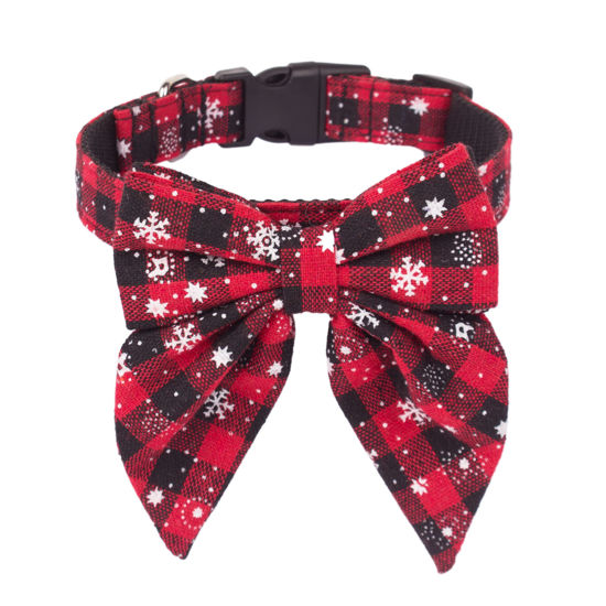 Picture of ADOGGYGO Christmas Dog Collar with Bow, Adjustable Cotton Red Bowtie Dog Christmas Collars for Medium Dogs Pets (Medium, Black & Red)
