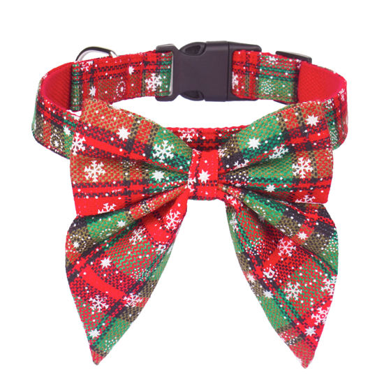 Picture of ADOGGYGO Christmas Dog Collar with Bow, Adjustable Cotton Red Bowtie Dog Christmas Collars for Small Dogs Pets (Small, Xmas)